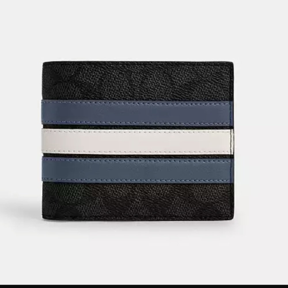 Coach 3-In-1 WalletIn Signature Canvas With Varsity Stripe Charcoal/Denim/Chalk